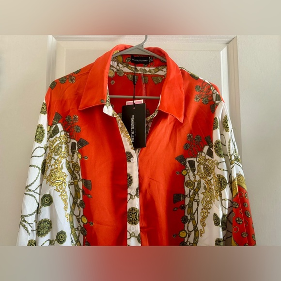 NWT Pretty Little Things Women’s Orange Long Sleeve Button Up Dress US Size 12 - Picture 5 of 9